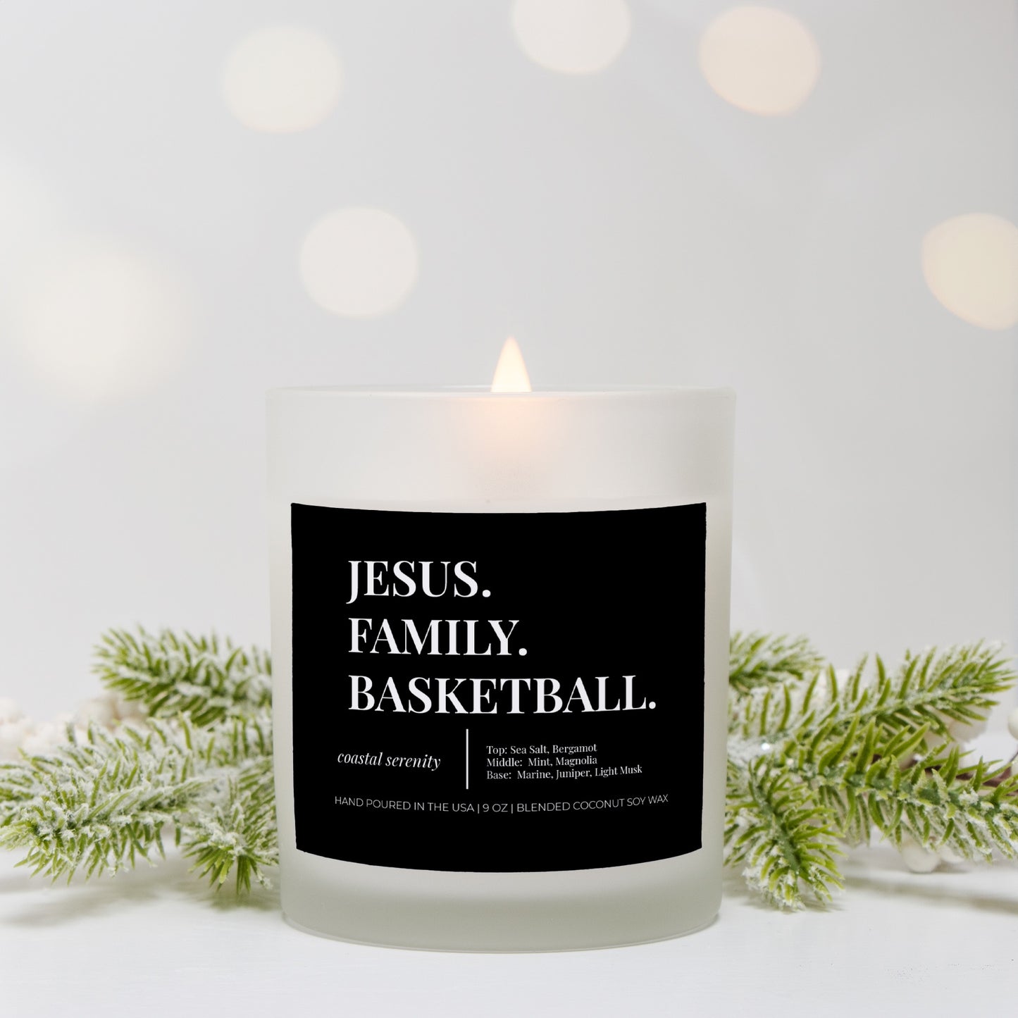 “Jesus. Family. Basketball.” Hand Poured 11 oz Candle - Coastal Serenity