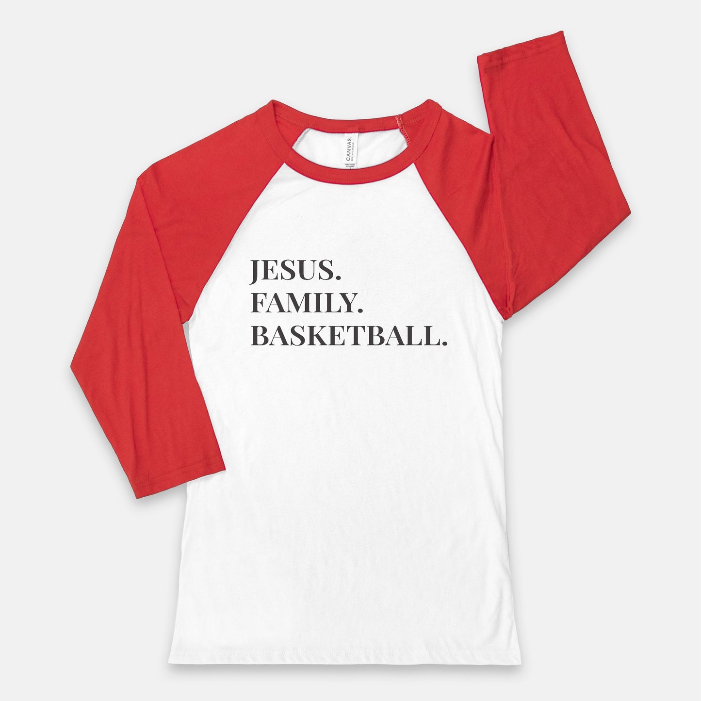 “Jesus. Family. Basketball.” Unisex Baseball TShirt