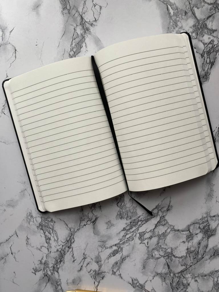 PERSONALIZED BLACK VEGAN LEATHER JOURNALS WITH CUSTOM, HANDWRITTEN CALLIGRAPHY
