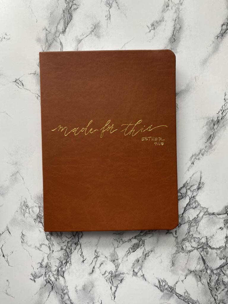 PERSONALIZED COGNAC VEGAN LEATHER JOURNALS WITH CUSTOM, HANDWRITTEN CALLIGRAPHY