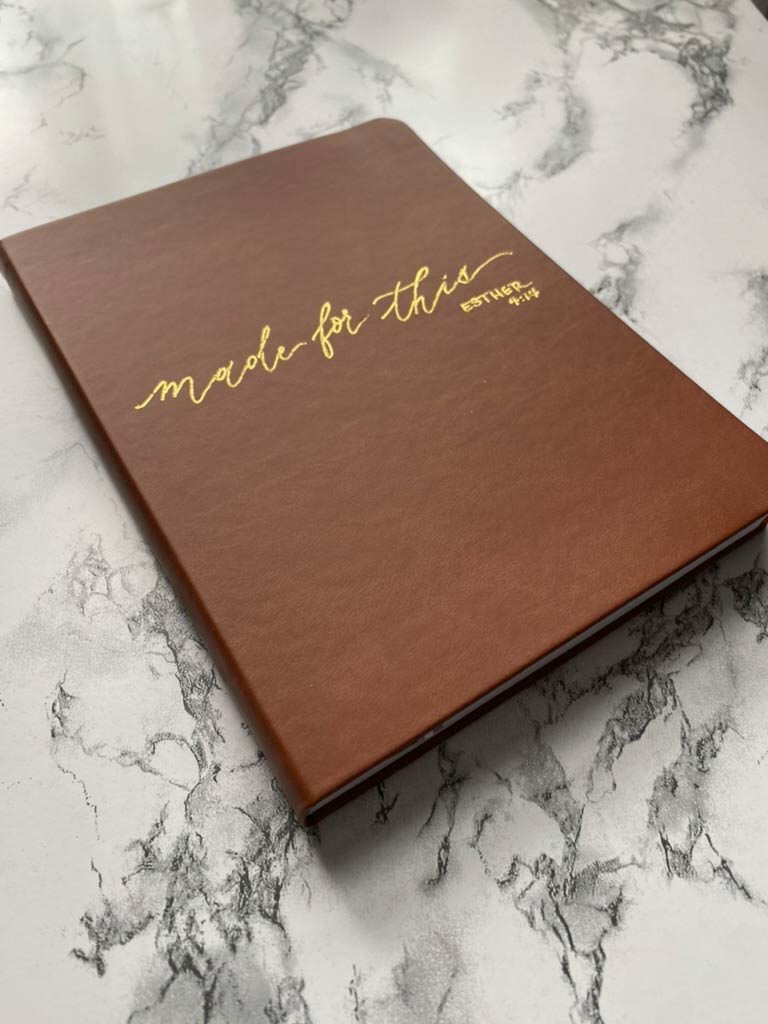 PERSONALIZED COGNAC VEGAN LEATHER JOURNALS WITH CUSTOM, HANDWRITTEN CALLIGRAPHY