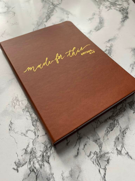 PERSONALIZED COGNAC VEGAN LEATHER JOURNALS WITH CUSTOM, HANDWRITTEN CALLIGRAPHY