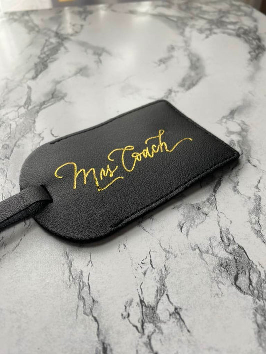 PERSONALIZED VEGAN LEATHER LUGGAGE TAGS WITH CUSTOM, HANDWRITTEN CALLIGRAPHY